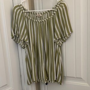 Michael Kors Olive and White Striped Blouse
